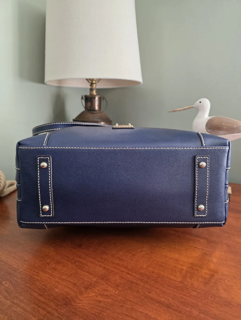 Dooney & Bourke Large Navy Blue Leather Shopper Tote Bag